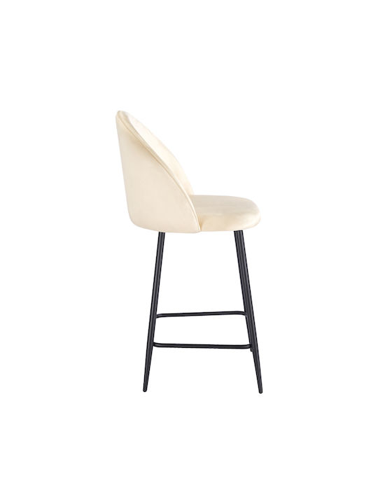Bar Stool with Backrest Upholstered in Velvet Perch Cream 50x43x99cm