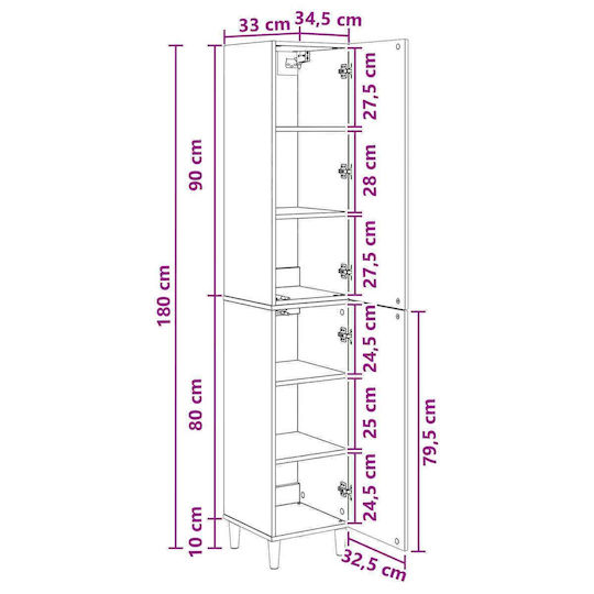 vidaXL Стила Баня Подова 33x34.5x90см Кафява