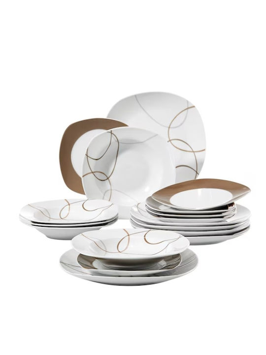 Ankor Flowers Brown Porcelain Dinnerware Set 20pcs