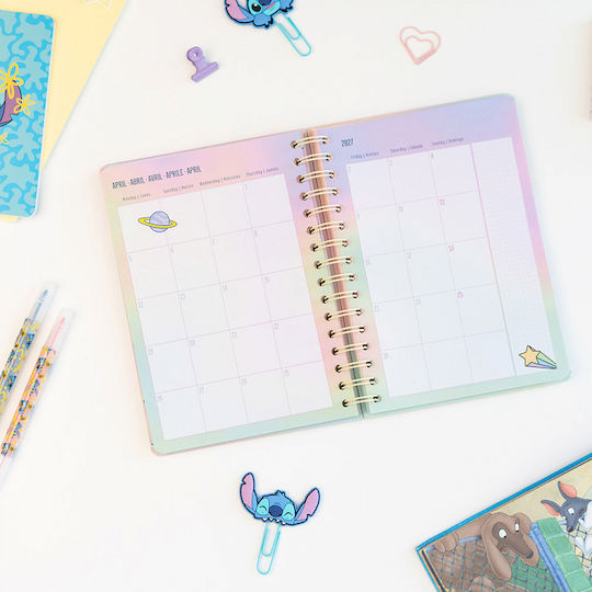 Academic Diary Spiral Hardcover 2026/2027 Weekly 12 Months 15x21cm Disney Lilo & Stitch