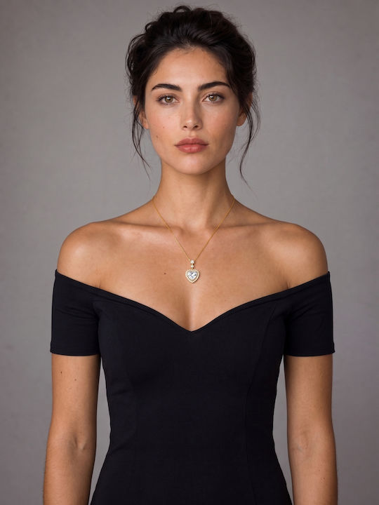 By Queen Luxury Jewelry Ασημένιο Επιχρυσωμένο Κολιέ Μοϊσανίτη Heart Cut