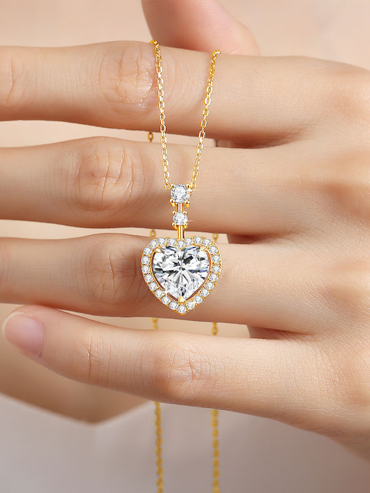 By Queen Luxury Jewelry Ασημένιο Επιχρυσωμένο Κολιέ Μοϊσανίτη Heart Cut