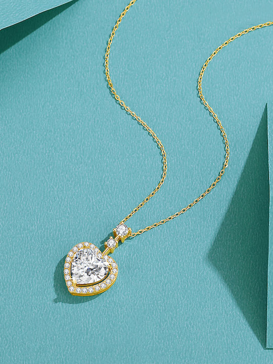 By Queen Luxury Jewelry Ασημένιο Επιχρυσωμένο Κολιέ Μοϊσανίτη Heart Cut