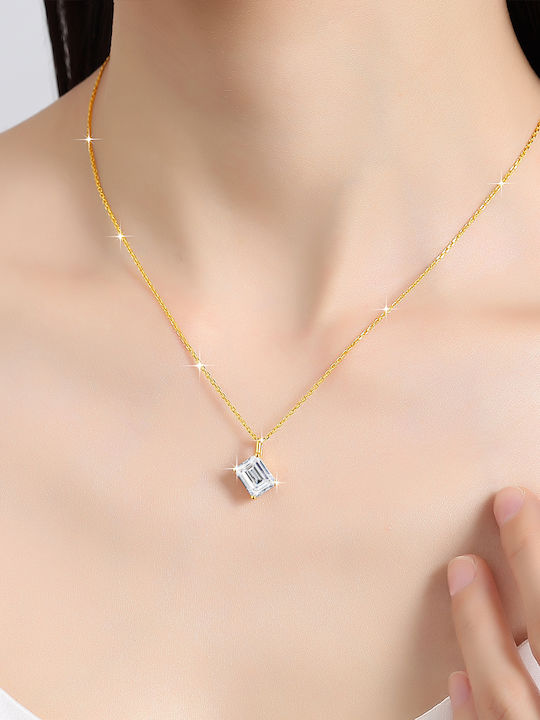 By Queen Luxury Jewelry Χρυσό Κολιέ 14κ Emerald-cut Μοϊσανίτη By Queen Luxury Jewelry Χρυσό Κολιέ 14κ Emerald-cut Μοϊσανίτη