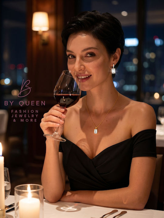 By Queen Luxury Jewelry Χρυσό Κολιέ 14κ Emerald-cut Μοϊσανίτη
