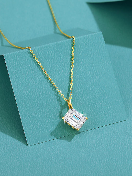 By Queen Luxury Jewelry Χρυσό Κολιέ 14κ Emerald-cut Μοϊσανίτη