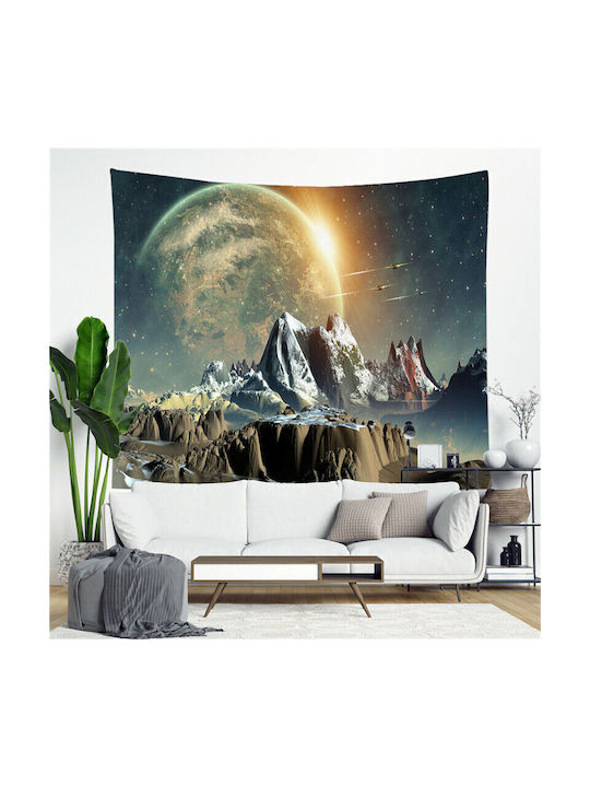 FRIPIA Decorative Tapestry Space Landscape with Planet Handmade Made of Fabric 150x130cm