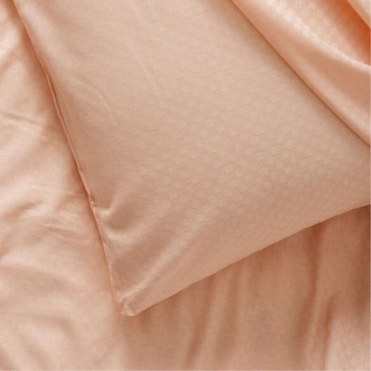 Cottonbox Duvet Cover Set 200x220cm Double With 2 Pillowcases & 1 Bed Sheet Salmon Plaid