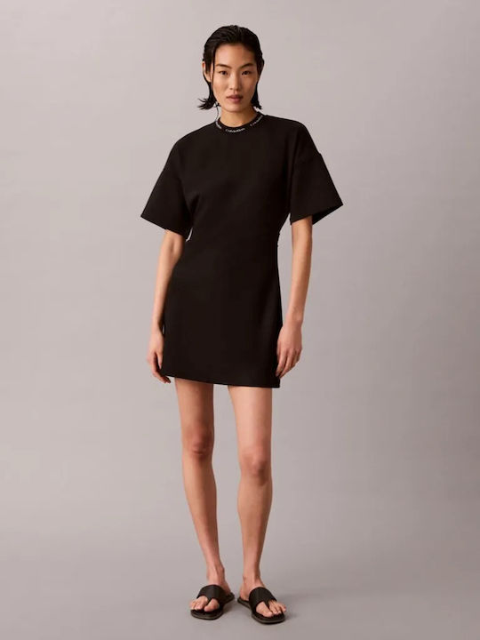 Milano Summer Mini T-Shirt Dress Drape Black
