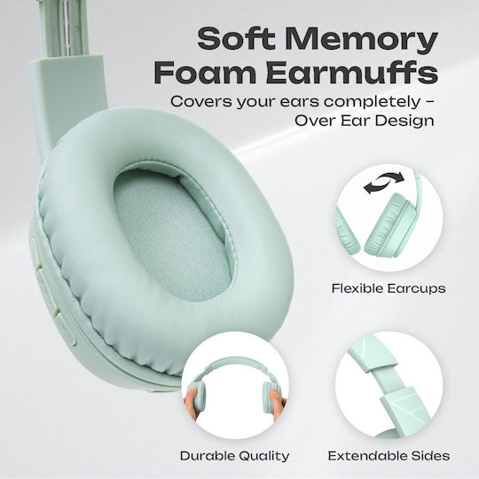PowerLocus P7 Upgrade Безжични / Жични Over Ear Слушалки с 50 Часа Работа и Бързо Зареждане Ментови