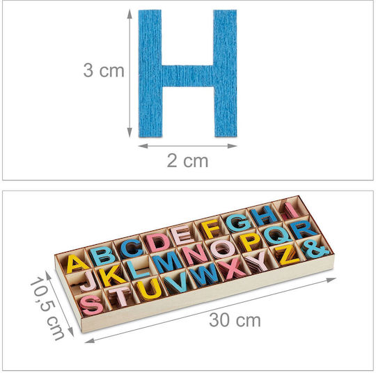 Relaxdays Set Litere Din Lemn Colorate 324 Bucăți Albastre Galbene Roz 2.5x30x10.5 Cm