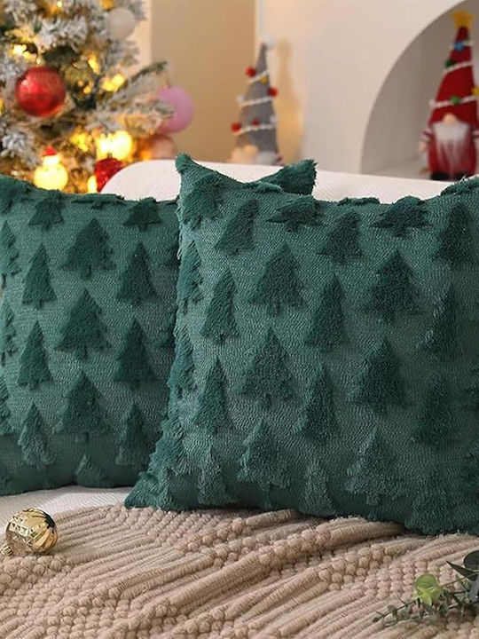 Set 2 Velvet Decorative Christmas Pillowcases Christmas Trees 50x50 Cm