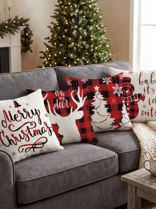 Christmas Linen Pillowcases Set 4 Pieces 50x50 Cm Decorative