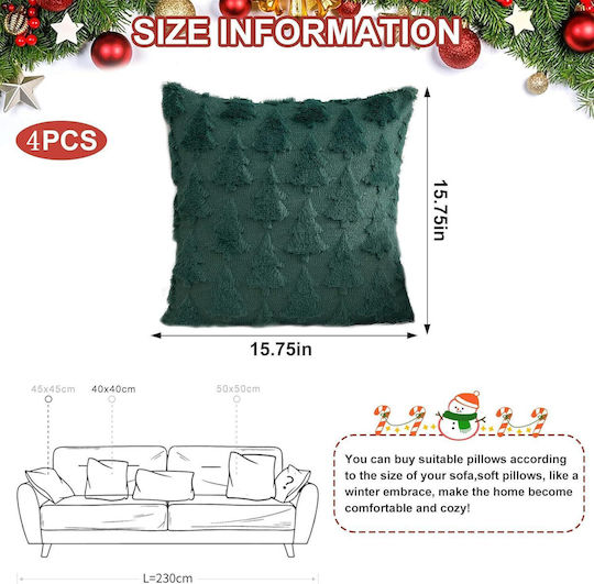 Set 4 Velvet Christmas Embroidered Pillowcases Tree 40x40 Cm