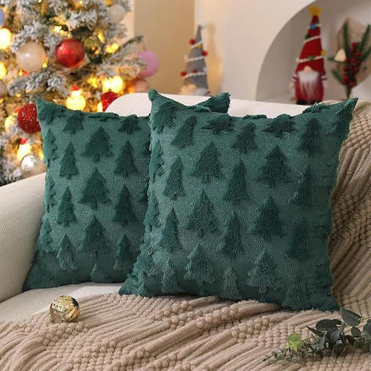 Set 4 Velvet Christmas Embroidered Pillowcases Tree 40x40 Cm