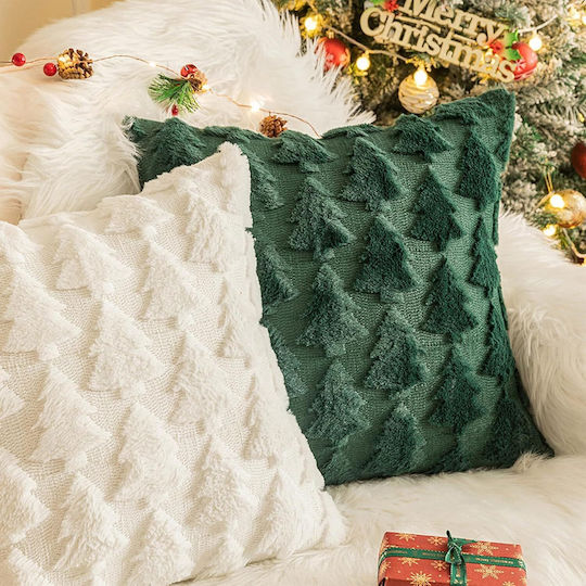 Set 4 Velvet Christmas Embroidered Pillowcases Tree 40x40 Cm
