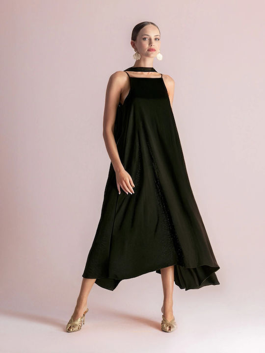 Summer Midi Dress for Wedding Christening Satin Open Back Black