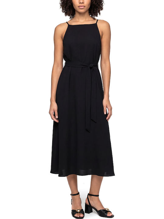 Summer Midi Dress for Wedding Christening Satin Open Back Black