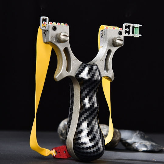 Praștie Profesională 3 Benzi Depox Mâner Imitatie Carbon 12 Cm