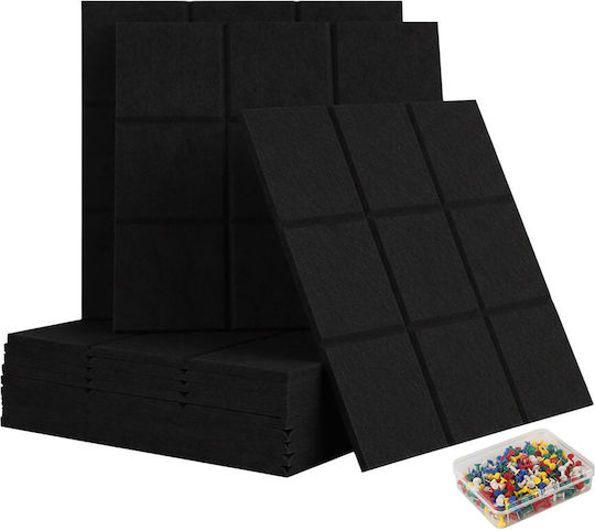 Relaxdays 12x Perne Autoadezive din Fetru Pătrate Negre 10x30x30 Cm