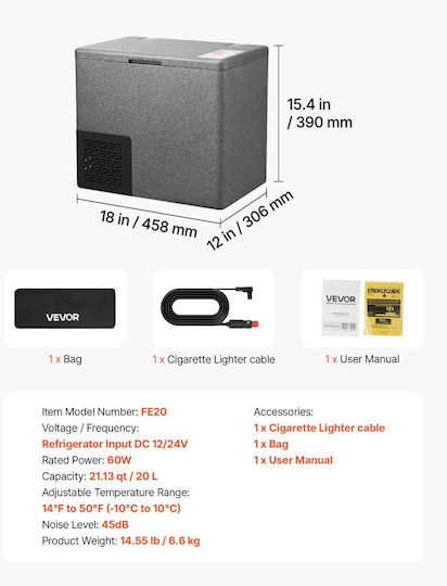 Vevor Преносим Хладилник 20л 12V / 24V