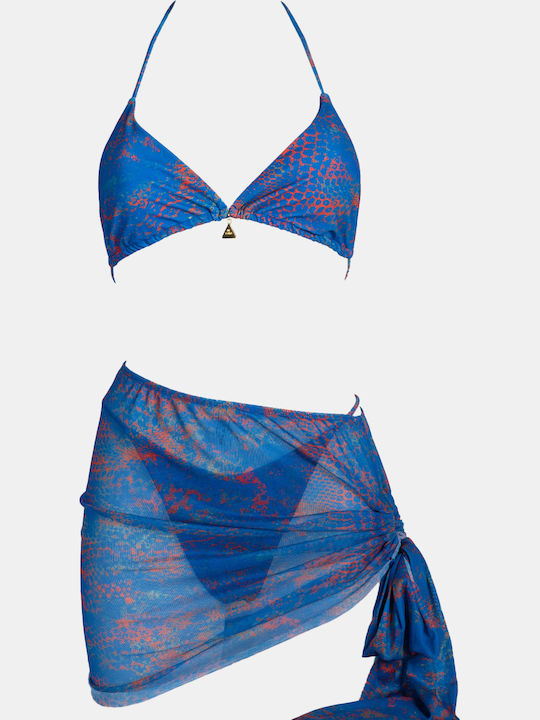 Bikini-Set 3 Stücke Dreieck Animal Print Blau