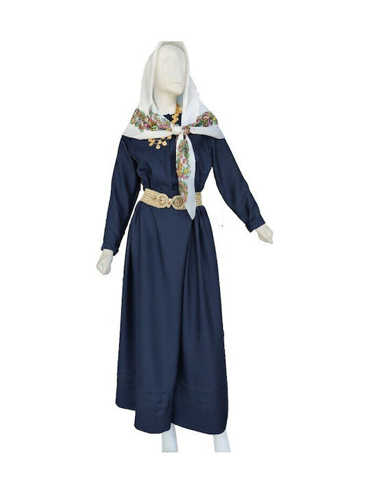 Adults Traditional Costume Kalymnos with 2 Rows Necklace Deep Blue