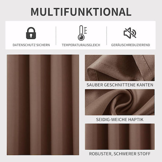Joydeco Σετ Κουρτίνες Συσκότισης με Τρουκς Brown 140x260εκ.