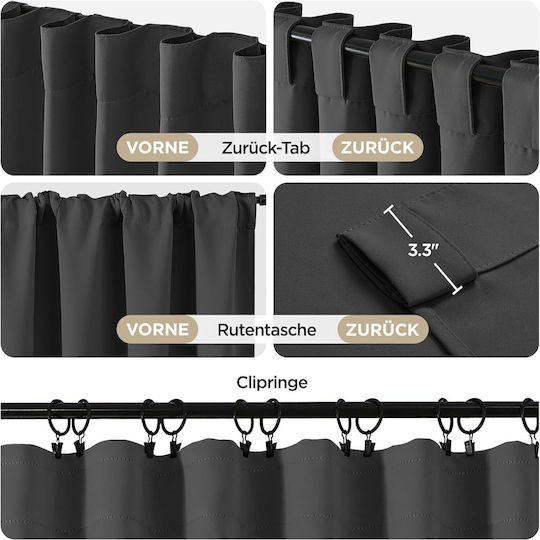 Joydeco Set Perdele Cu Bretele Gri Închis 140x225cm