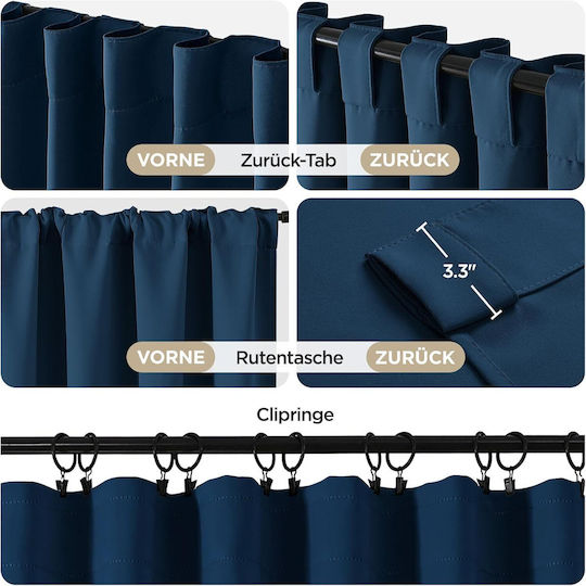 Joydeco Σετ Κουρτίνες Συσκότισης με Τιράντες Navy Blue 140x175εκ.