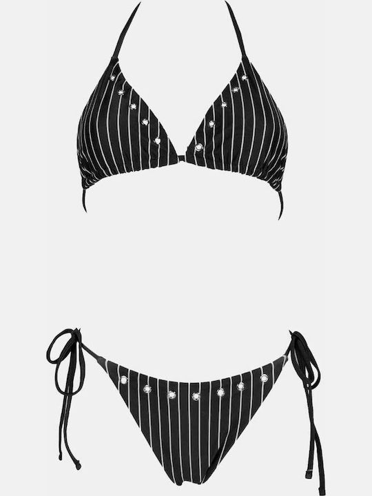 Set Bikini Τριγωνάκι Ριγέ Μαυρο