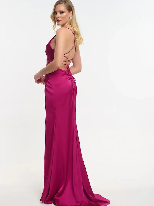 Maxi Φόρεμα Σατέν Κρουαζέ Magenta