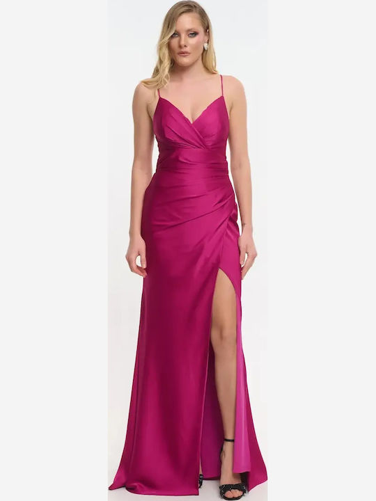 Maxi Φόρεμα Σατέν Κρουαζέ Magenta
