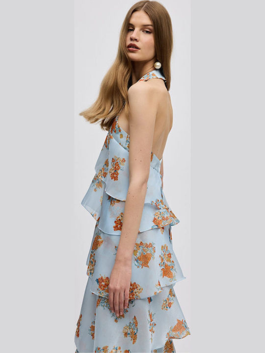 Maxi Damenkleid mit Rüschen Hellblau