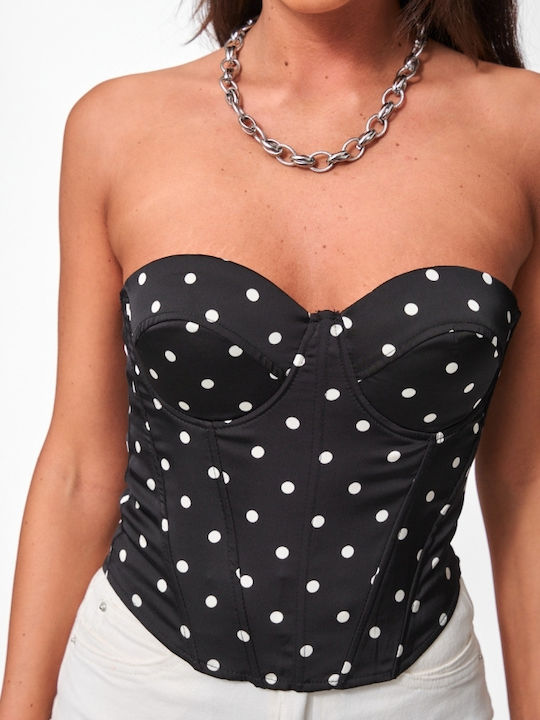 Women's Blouse Corset Strapless Polka Dot Black