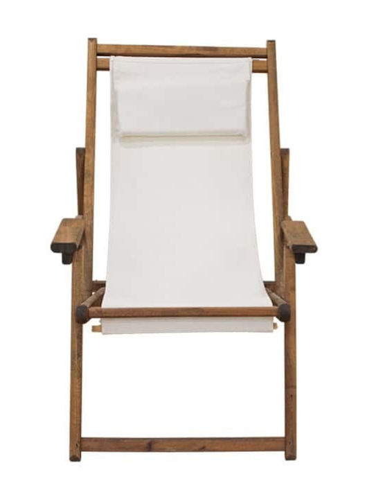 Deckchairs Torino Wooden with Armrest & Ecru Fabric 100x63x81cm