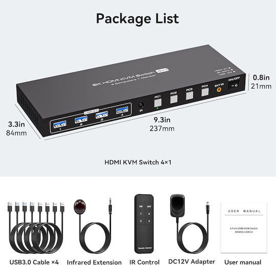 X001XL2DQ7 Comutator KVM și de Date cu HDMI / USB 3.0