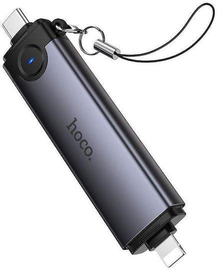 Hoco Card Reader Lightning USB 2.0 Type-C για SD/microSD Γκρι