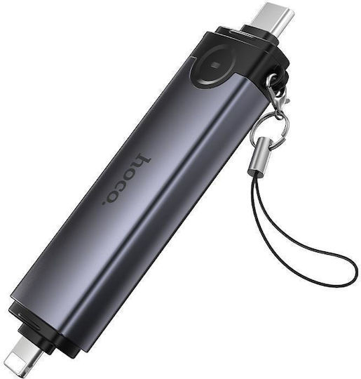 Hoco Card Reader Lightning USB 2.0 Type-C για SD/microSD Γκρι