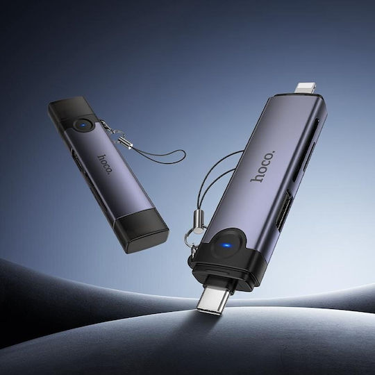Hoco Card Reader Lightning USB 2.0 Type-C για SD/microSD Γκρι