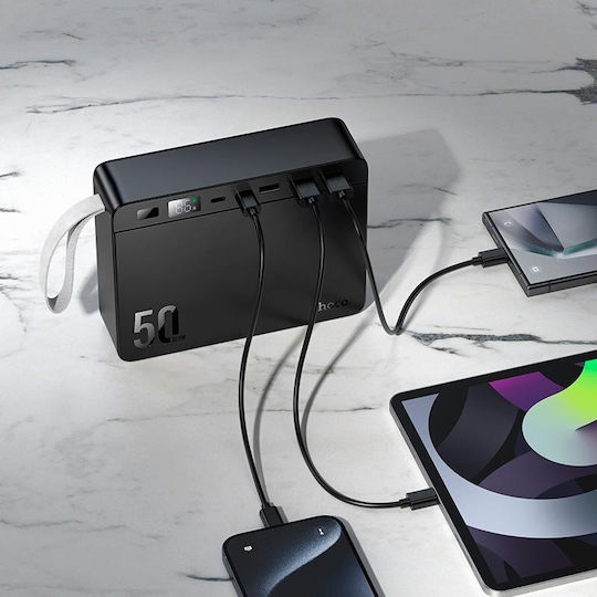 Hoco J166 Carretera Power Bank 50000mAh 22.5W με 3 Θύρες USB-A και 2 Θύρες USB-C Power Delivery / Quick Charge 2.0 / Quick Charge 3.0 Μαύρο