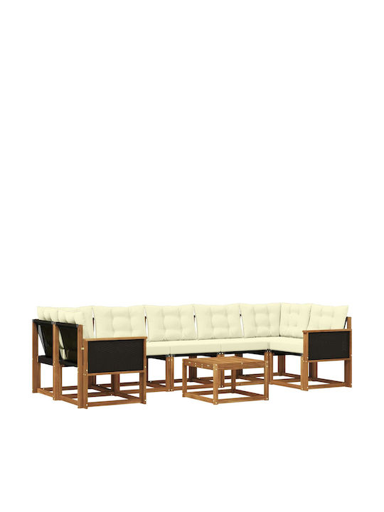 Garten- und Outdoor-Möbelsets Typsatz Wohnbereich 8 Stück Naturfarben mit Kissen