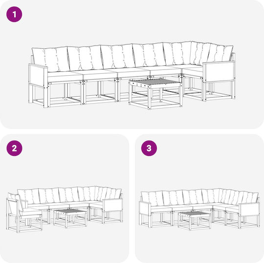 vidaXL Garden & Outdoor Furniture Set 7 Pieces Natural and Black with Pillows