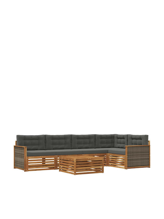 vidaXL Garden & Outdoor Furniture Set Living Room 6 Pieces Natural and Charcoal with Pillows