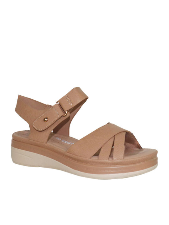 Γυναικεία Ανατομικά Σανδάλια Flatforms Μπεζ