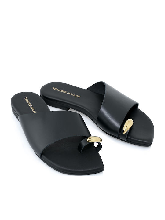 Leather Women's Flat Sandals Black