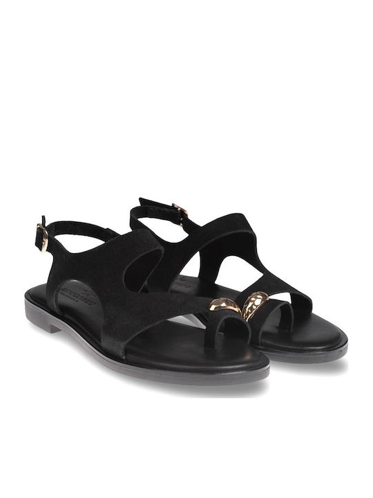 Myconian Flats Leather Women's Flat Sandals Black