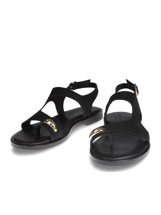 Myconian Flats Leather Women's Flat Sandals Black