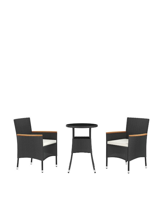 vidaXL Garden & Outdoor Furniture Sets Living Room Set 3 Pieces Black with Pillows