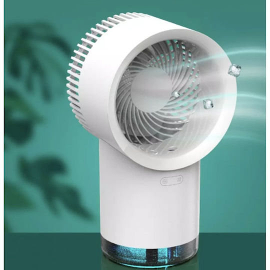 4-in-1 Tragbarer Schreibtischventilator Luftbefeuchter Funktion 3 Geschwindigkeitsstufen Kabellose Bedienung Usb Aufladung Weiß
